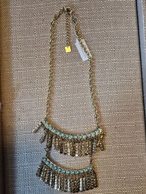 Park Lane Gold-Tone Fringe Necklace with Turquoise Beads